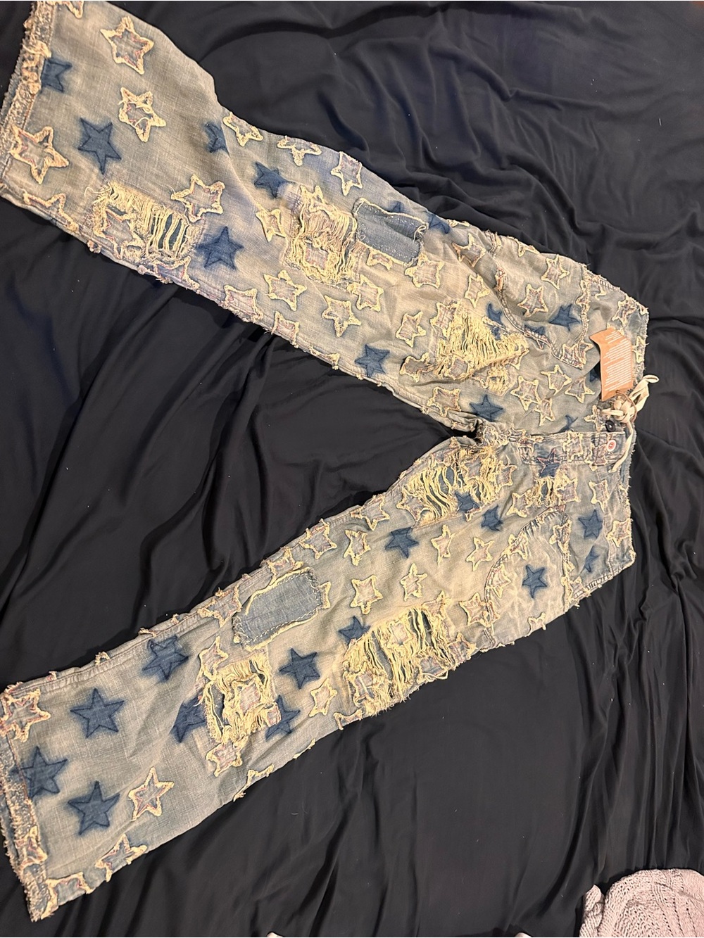 Women's Star-Pattern Distressed Jeans in Light Blue